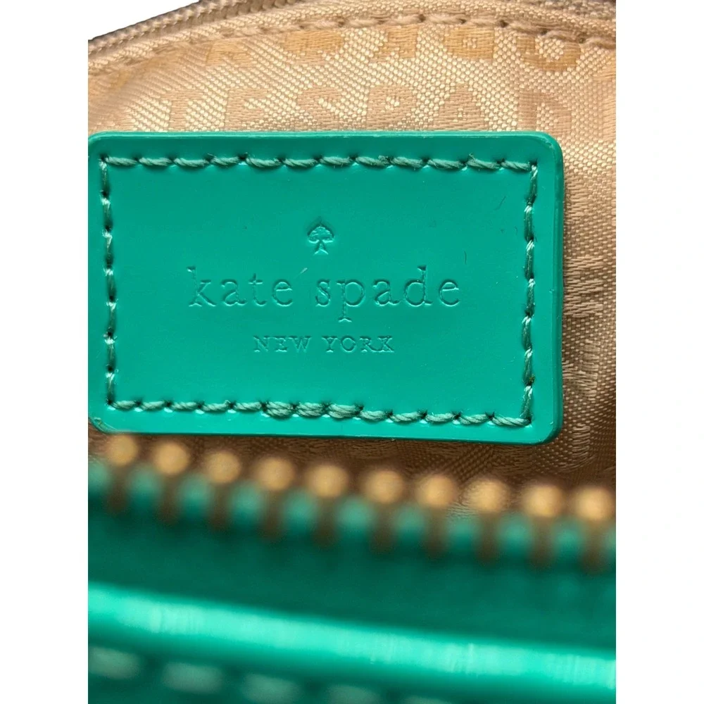 Kate Spade Sophie Camellia Street Patent Tote Bag Womens Teal Bow Shoulder Bag
